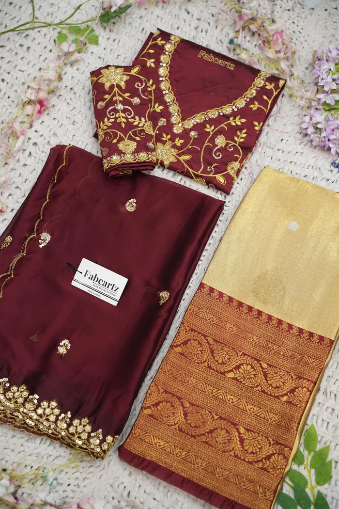 Beautiful South Indian Style Half Saree with Embroidery Work Blouse and Dupatta for Women | Ekta