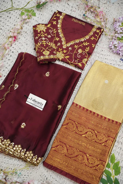 Beautiful South Indian Style Half Saree with Embroidery Work Blouse and Dupatta for Women | Ekta