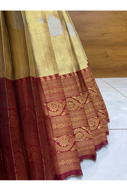 Beautiful South Indian Style Half Saree with Embroidery Work Blouse and Dupatta for Women | Ekta