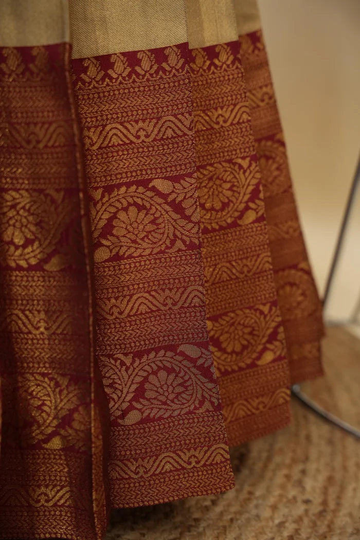 Beautiful South Indian Style Half Saree with Embroidery Work Blouse and Dupatta for Women | Ekta KV
