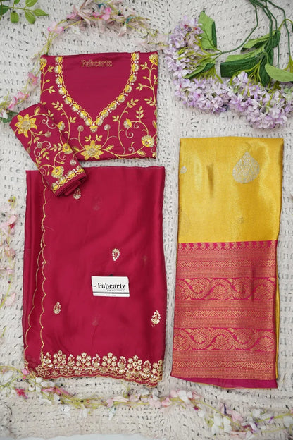 Beautiful South Indian Style Half Saree with Embroidery Work Blouse and Dupatta for Women | Ekta KV