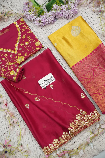 Beautiful South Indian Style Half Saree with Embroidery Work Blouse and Dupatta for Women | Ekta