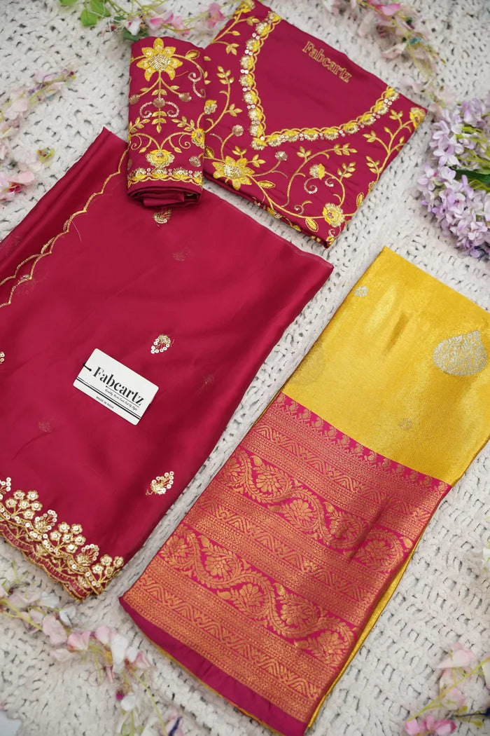 Beautiful South Indian Style Half Saree with Embroidery Work Blouse and Dupatta for Women | Ekta