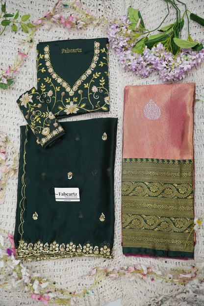 Beautiful South Indian Style Half Saree with Embroidery Work Blouse and Dupatta for Women | Ekta KV