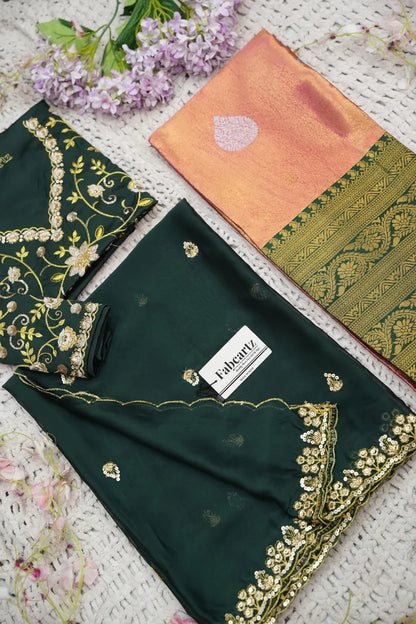 Beautiful South Indian Style Half Saree with Embroidery Work Blouse and Dupatta for Women | Ekta KV
