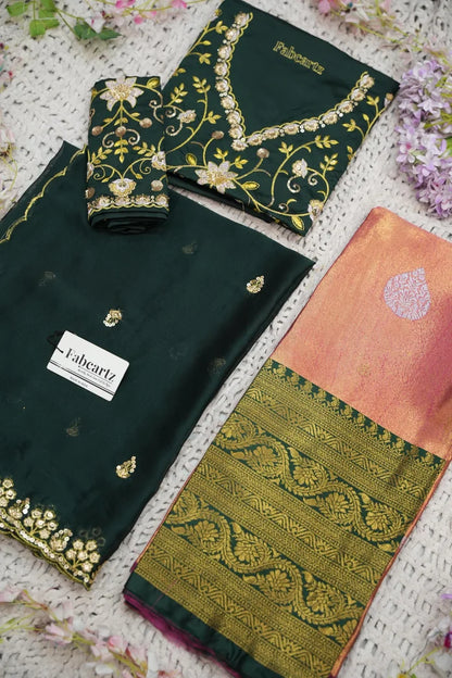 Beautiful South Indian Style Half Saree with Embroidery Work Blouse and Dupatta for Women | Ekta