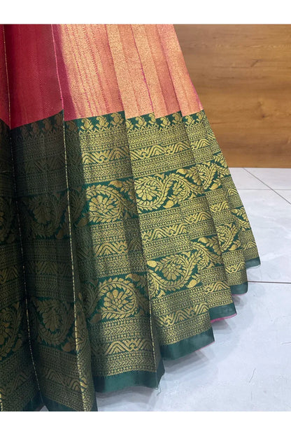 Beautiful South Indian Style Half Saree with Embroidery Work Blouse and Dupatta for Women | Ekta
