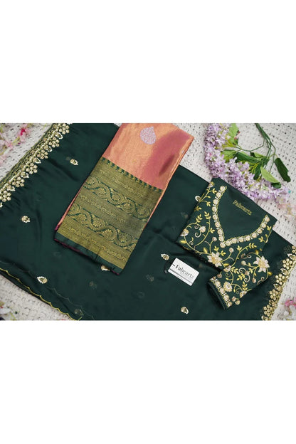 Beautiful South Indian Style Half Saree with Embroidery Work Blouse and Dupatta for Women | Ekta KV