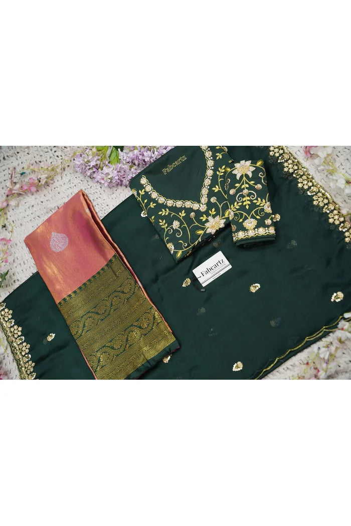 Beautiful South Indian Style Half Saree with Embroidery Work Blouse and Dupatta for Women | Ekta