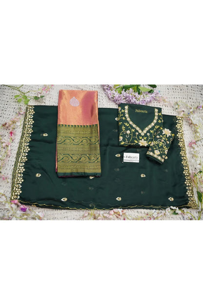 Beautiful South Indian Style Half Saree with Embroidery Work Blouse and Dupatta for Women | Ekta