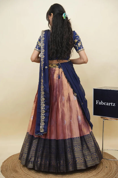 Beautiful South Indian Style Half Saree with Embroidery Work Blouse and Dupatta for Women | Ekta KV