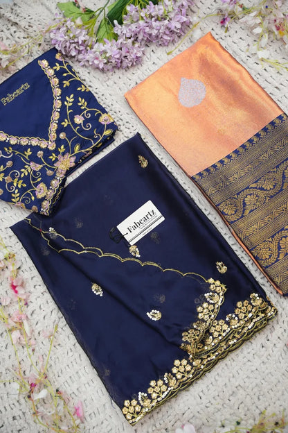 Beautiful South Indian Style Half Saree with Embroidery Work Blouse and Dupatta for Women | Ekta