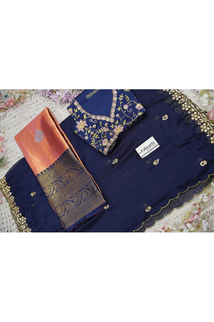 Beautiful South Indian Style Half Saree with Embroidery Work Blouse and Dupatta for Women | Ekta