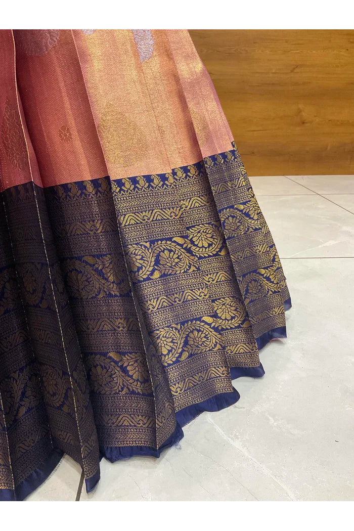 Beautiful South Indian Style Half Saree with Embroidery Work Blouse and Dupatta for Women | Ekta