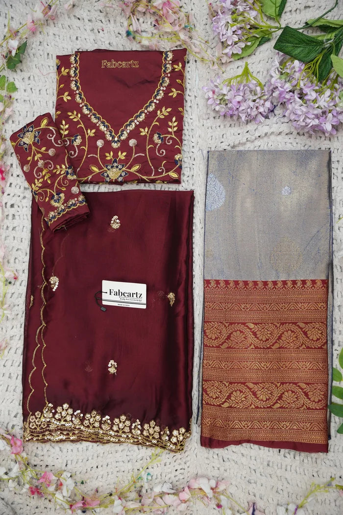 Beautiful South Indian Style Half Saree with Embroidery Work Blouse and Dupatta for Women | Ekta