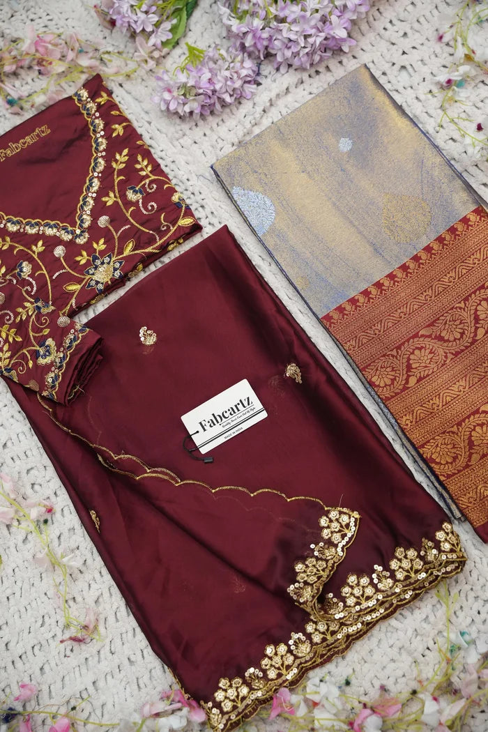 Beautiful South Indian Style Half Saree with Embroidery Work Blouse and Dupatta for Women | Ekta KV