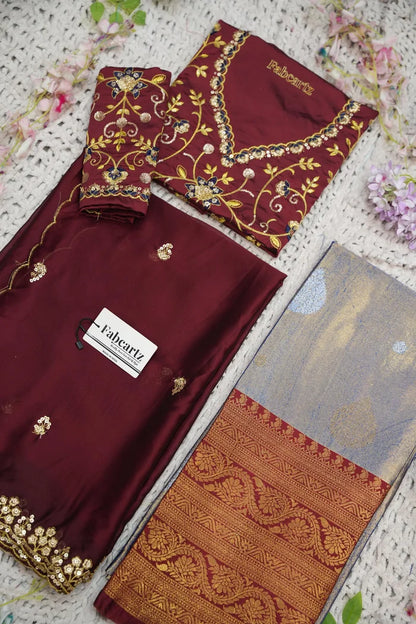 Beautiful South Indian Style Half Saree with Embroidery Work Blouse and Dupatta for Women | Ekta