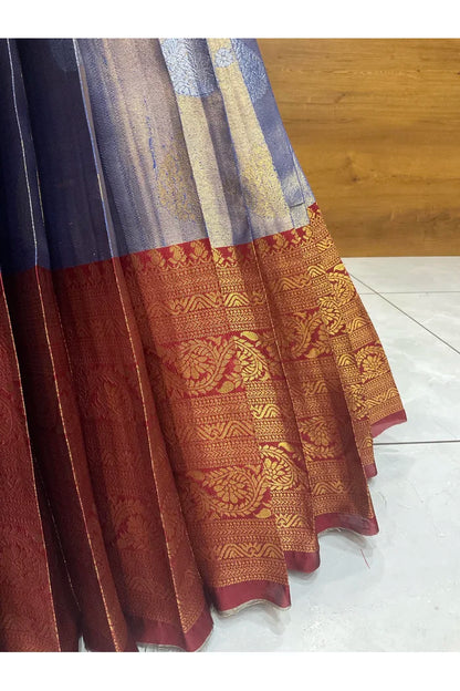 Beautiful South Indian Style Half Saree with Embroidery Work Blouse and Dupatta for Women | Ekta