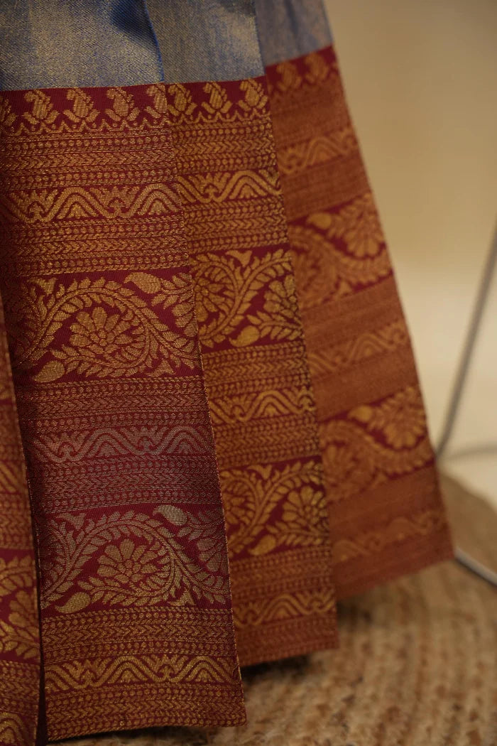 Beautiful South Indian Style Half Saree with Embroidery Work Blouse and Dupatta for Women | Ekta KV