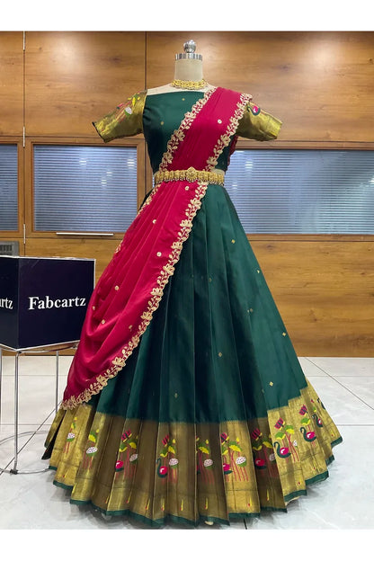 Beautiful South Indian Style Half Saree with Blouse and Dupatta for Women | Leela