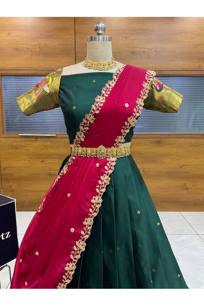 Beautiful South Indian Style Half Saree with Blouse and Dupatta for Women | Leela