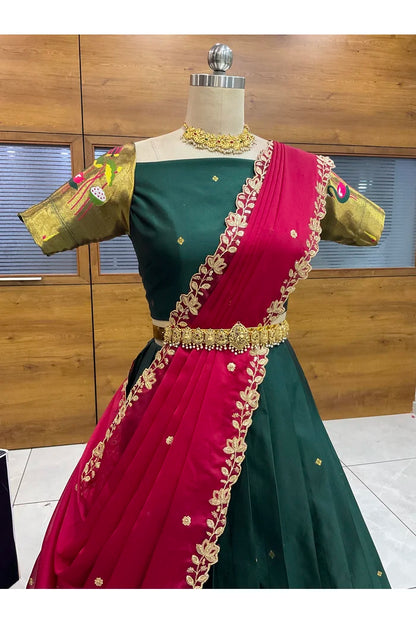 Beautiful South Indian Style Half Saree with Blouse and Dupatta for Women | Leela