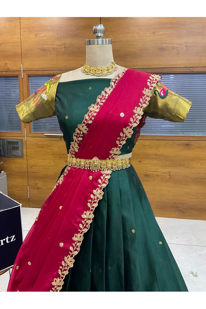 Beautiful South Indian Style Half Saree with Blouse and Dupatta for Women | Leela