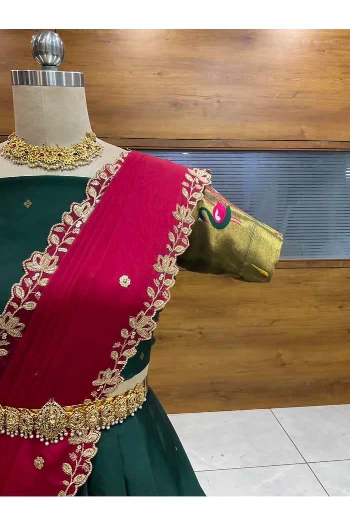 Beautiful South Indian Style Half Saree with Blouse and Dupatta for Women | Leela
