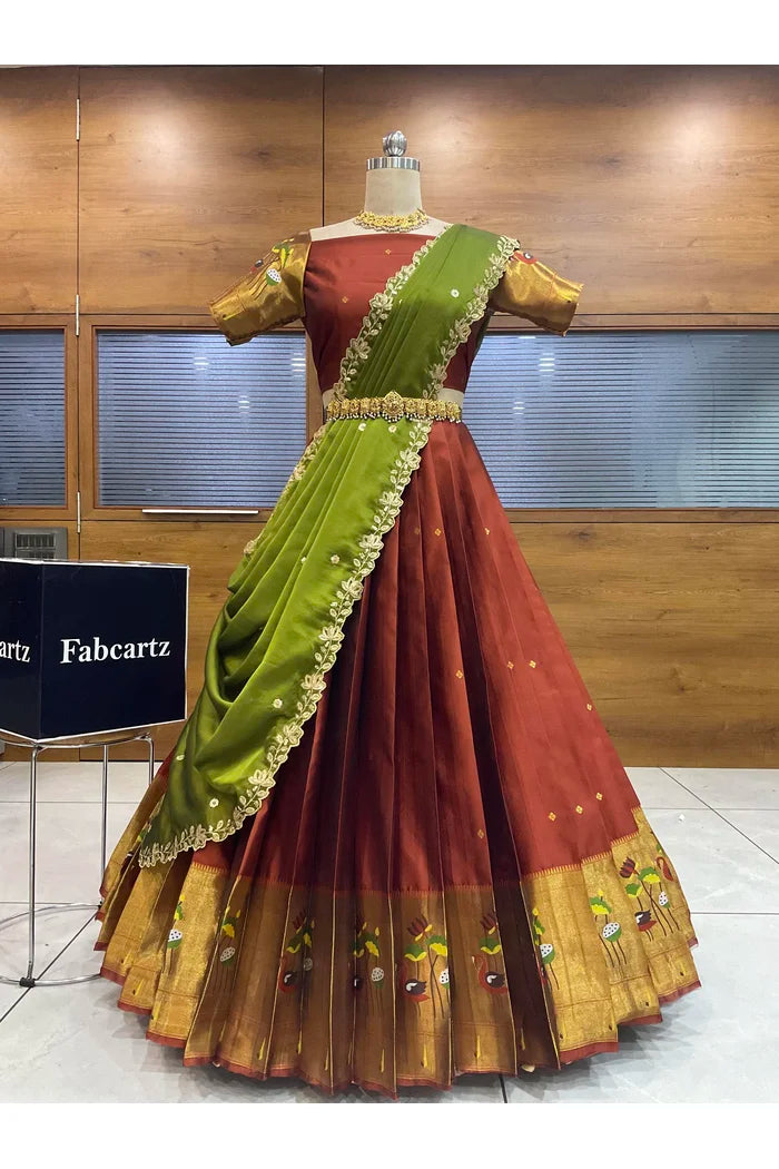 Beautiful South Indian Style Half Saree with Blouse and Dupatta for Women | Leela