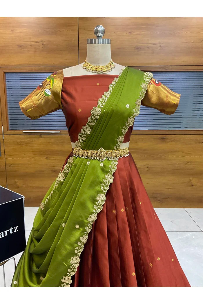 Beautiful South Indian Style Half Saree with Blouse and Dupatta for Women | Leela