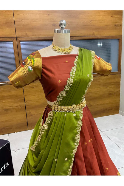 Beautiful South Indian Style Half Saree with Blouse and Dupatta for Women | Leela