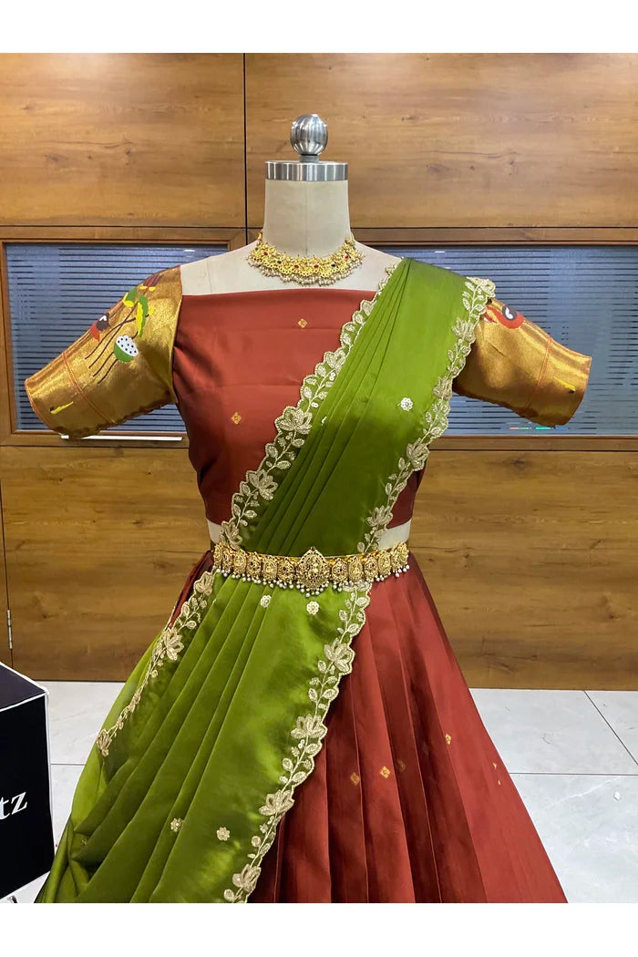 Beautiful South Indian Style Half Saree with Blouse and Dupatta for Women | Leela
