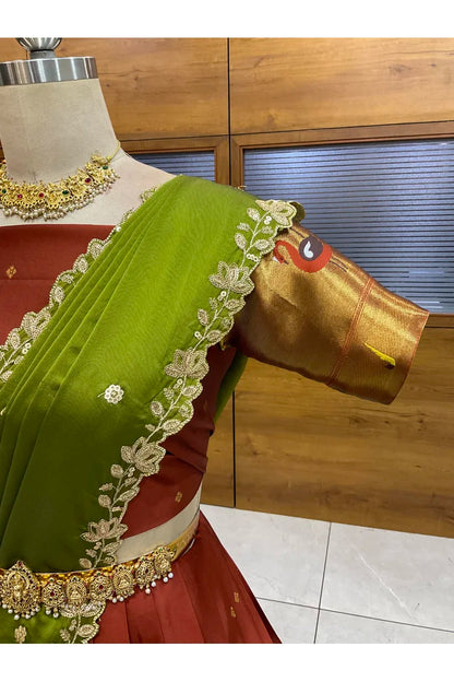 Beautiful South Indian Style Half Saree with Blouse and Dupatta for Women | Leela