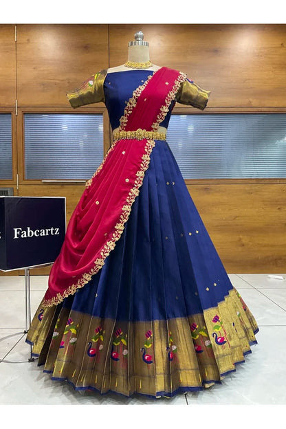 Beautiful South Indian Style Half Saree with Blouse and Dupatta for Women | Leela