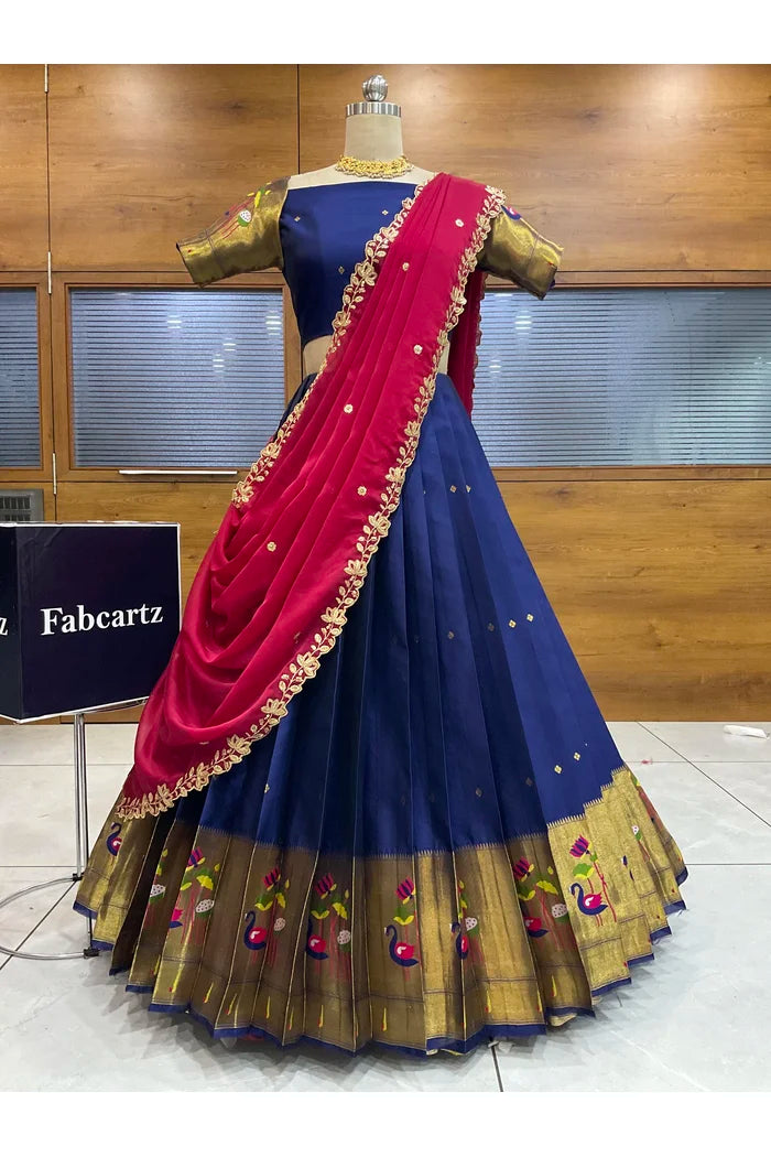 Beautiful South Indian Style Half Saree with Blouse and Dupatta for Women | Leela