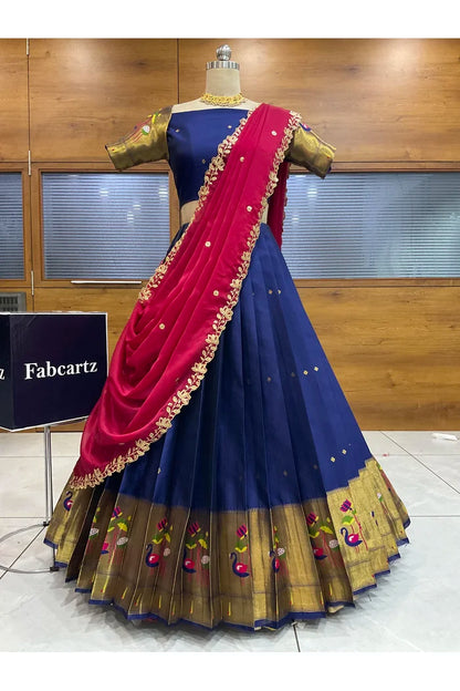 Beautiful South Indian Style Half Saree with Blouse and Dupatta for Women | Leela