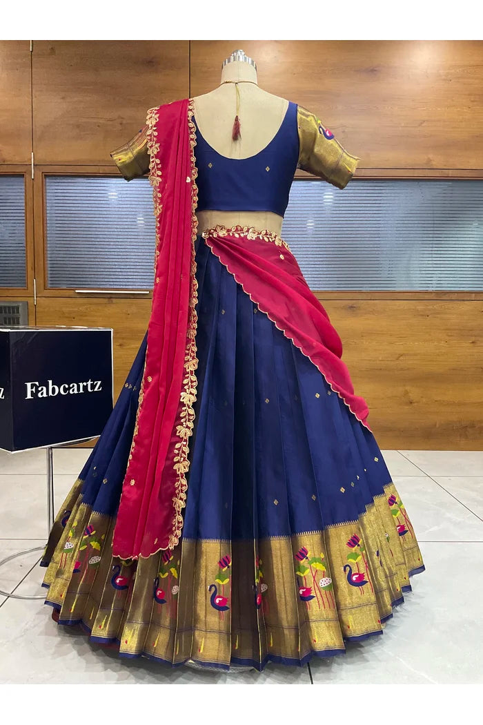 Beautiful South Indian Style Half Saree with Blouse and Dupatta for Women | Leela