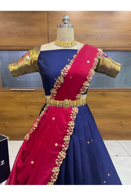Beautiful South Indian Style Half Saree with Blouse and Dupatta for Women | Leela