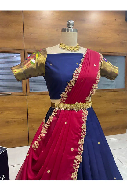 Beautiful South Indian Style Half Saree with Blouse and Dupatta for Women | Leela