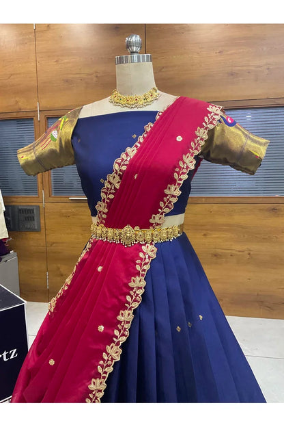 Beautiful South Indian Style Half Saree with Blouse and Dupatta for Women | Leela