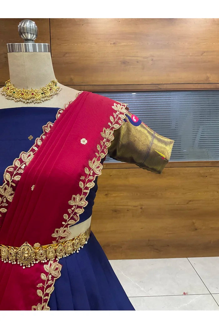 Beautiful South Indian Style Half Saree with Blouse and Dupatta for Women | Leela