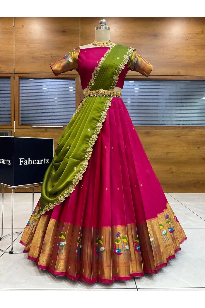 Beautiful South Indian Style Half Saree with Blouse and Dupatta for Women | Leela