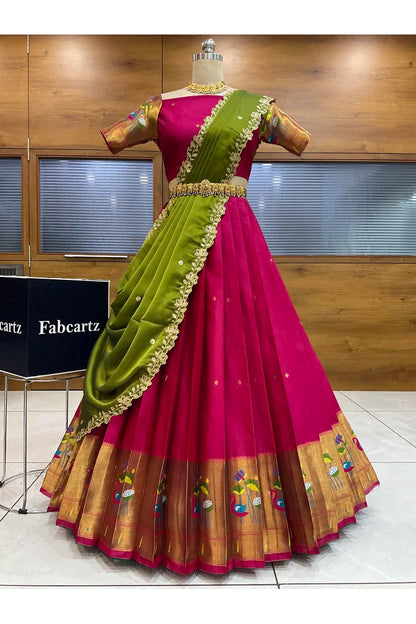 Beautiful South Indian Style Half Saree with Blouse and Dupatta for Women | Leela