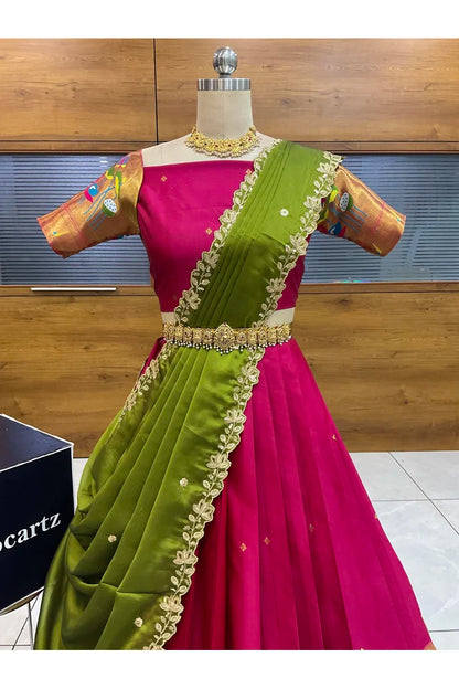Beautiful South Indian Style Half Saree with Blouse and Dupatta for Women | Leela
