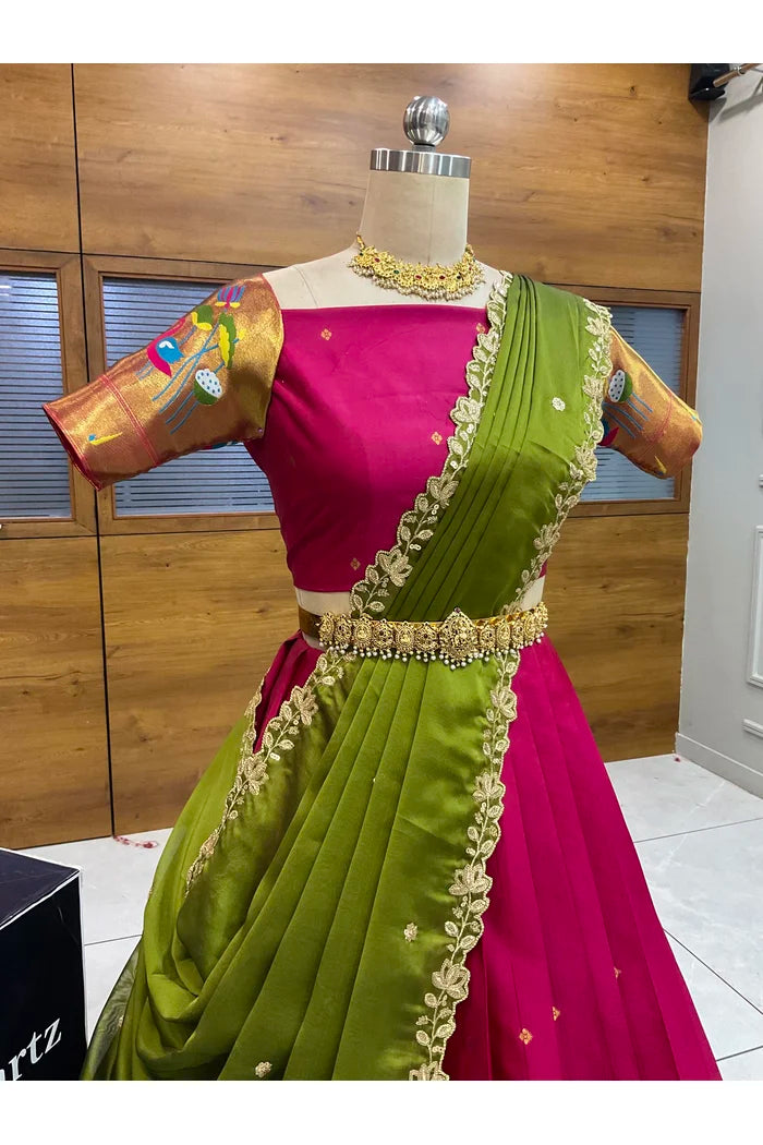 Beautiful South Indian Style Half Saree with Blouse and Dupatta for Women | Leela