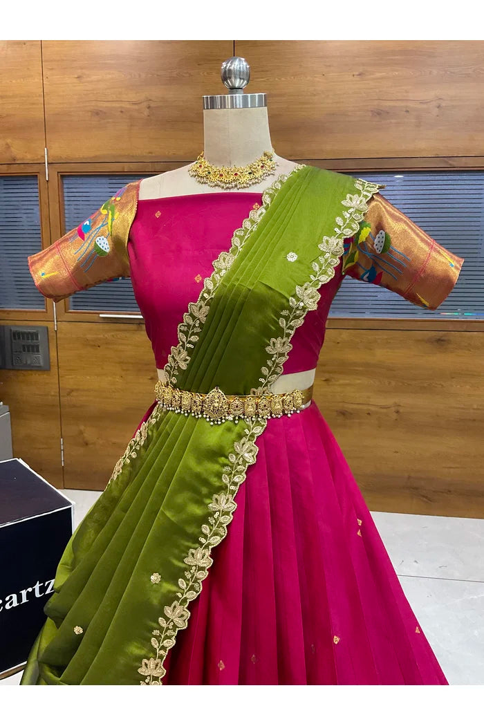 Beautiful South Indian Style Half Saree with Blouse and Dupatta for Women | Leela