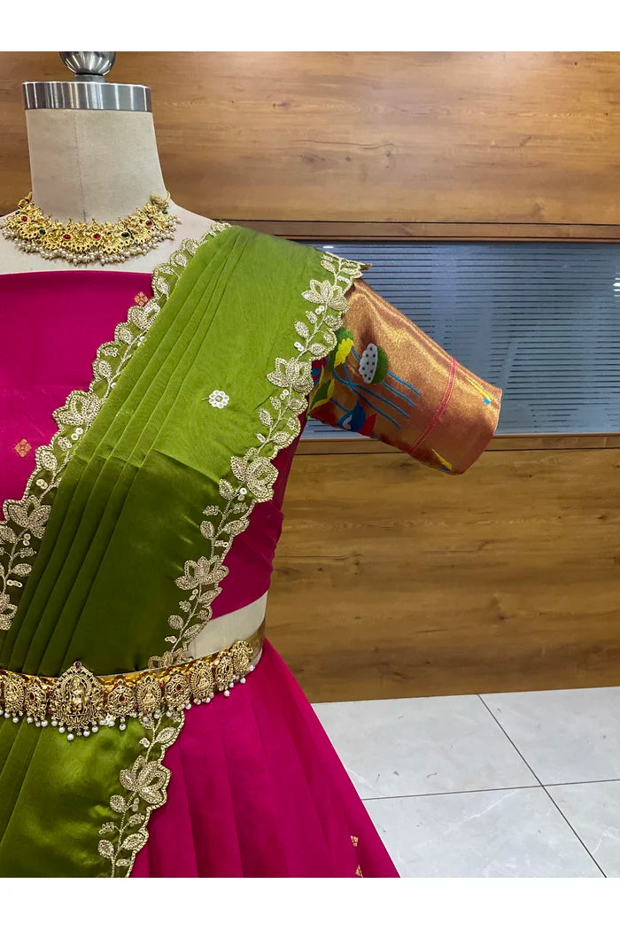 Beautiful South Indian Style Half Saree with Blouse and Dupatta for Women | Leela