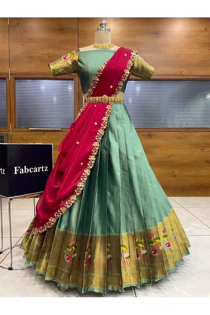 Beautiful South Indian Style Half Saree with Blouse and Dupatta for Women | Leela