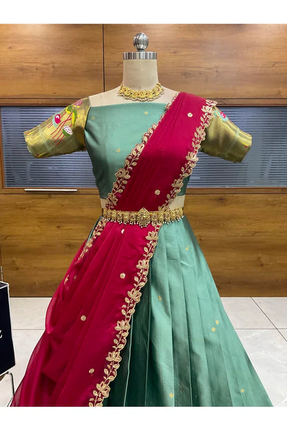 Beautiful South Indian Style Half Saree with Blouse and Dupatta for Women | Leela