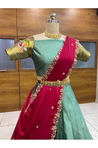 Beautiful South Indian Style Half Saree with Blouse and Dupatta for Women | Leela